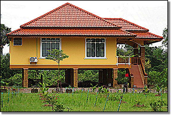 Traditional Thai-style house on stilts