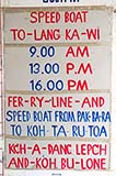 Speedboat timetable in Hat&nbsp;Yai for boats to Langkawi - Click for larger image