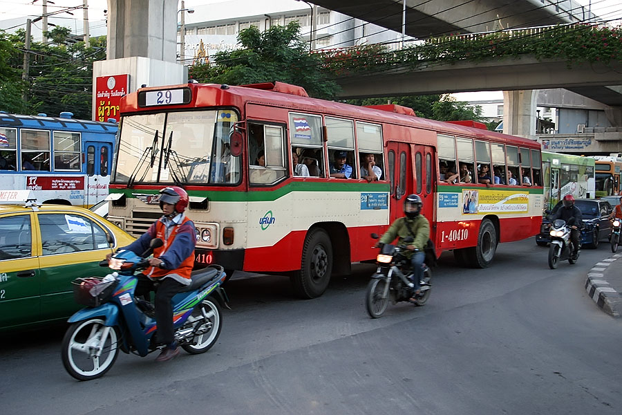 Bangkok bus in a Bangkok traffic jam
