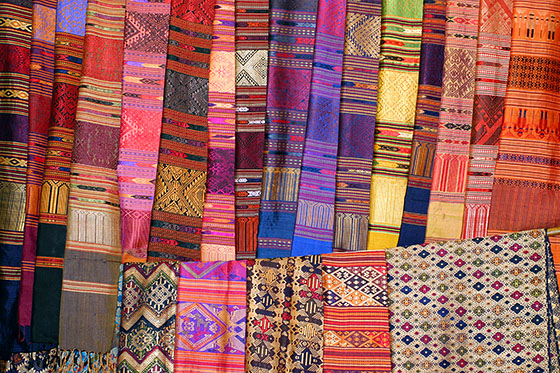 Fabrics on display at Jatujak market in Bangkok