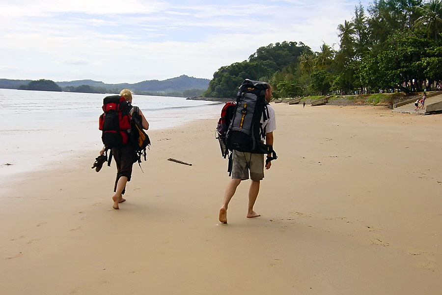 Backpackers on Railay Beach, Krabi in 2004