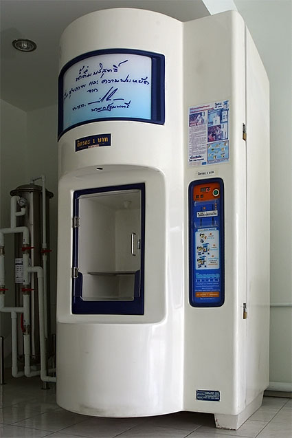 These reverse-osmosis water purifying machines are cheap and the water tastes good