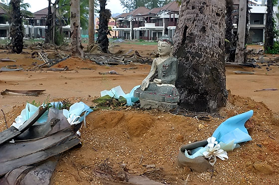 A Buddha image guards the spirits of the deceased