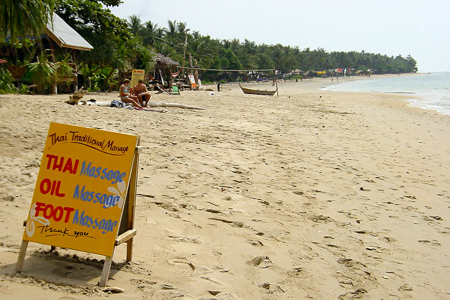 Massage service advertised on a Koh Lanta beach