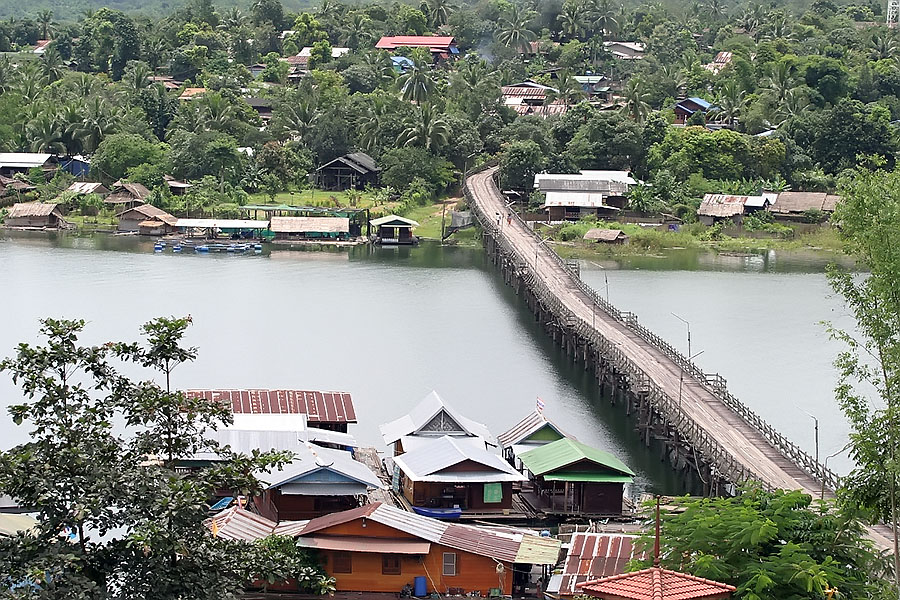 The famous wooden footbridge in Sangkhlaburi that leads to the Mon village