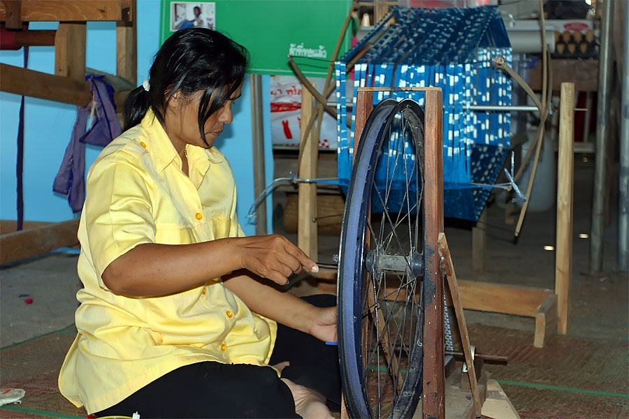 Spinning thread at Thale Noi, Phattalung province, Thailand