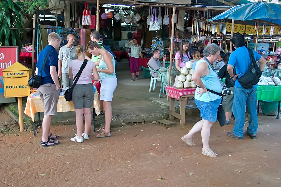 Western tourists in Donexao, Laos