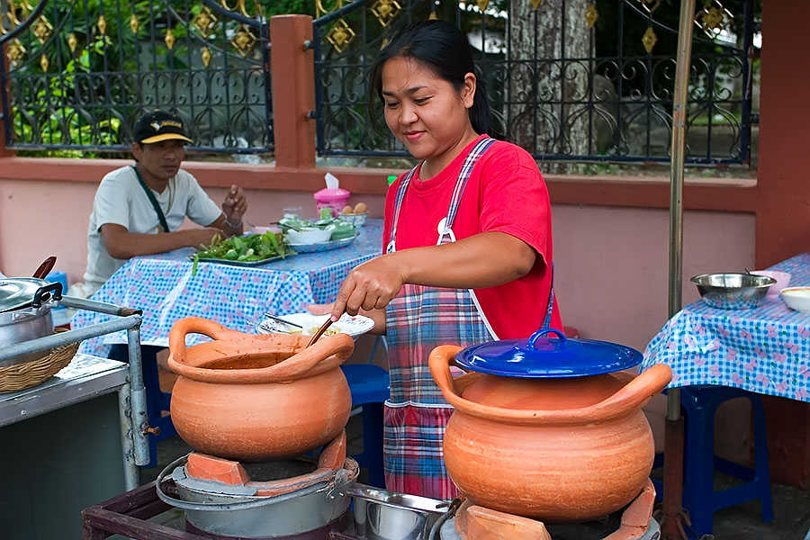 Kanom jeen on sale at a typical Thai food stall on the street