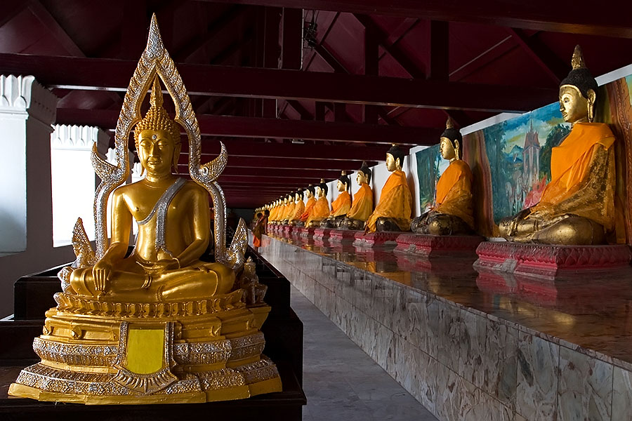 Buddha images at Wat Phrathat; one of the most important temples in southern Thailand