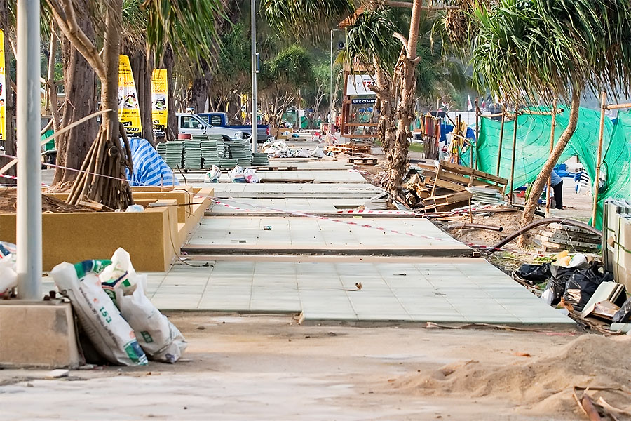 Pedestrian walkway being constructed at Patong beach, Phuket, Thailand