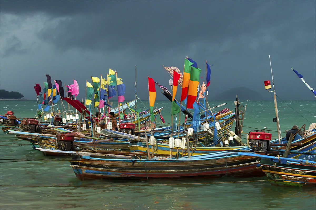 Colourful boats in the Muslim fishing village of Kao Seng