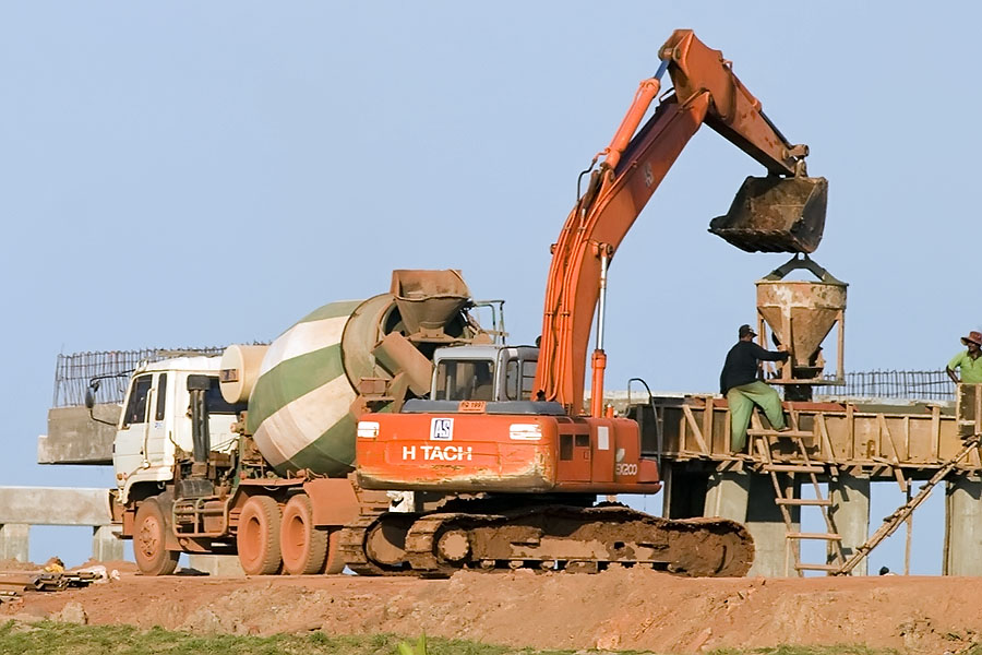 Constructing the new road across Thale Noi, Phattalung province, Thailand