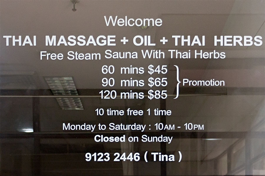 Singapore prices for Thai massage