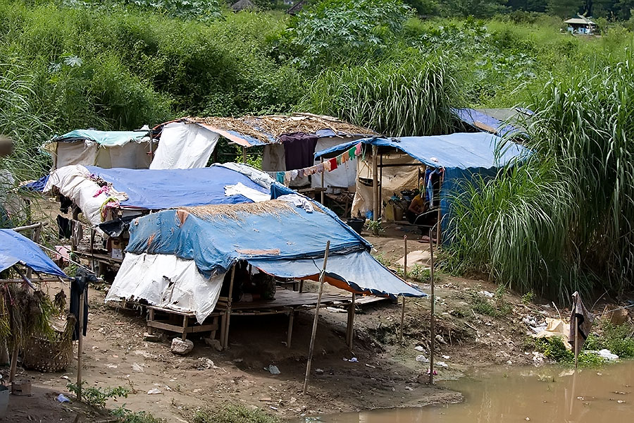Refugee shanty accommodation in Mae Sot