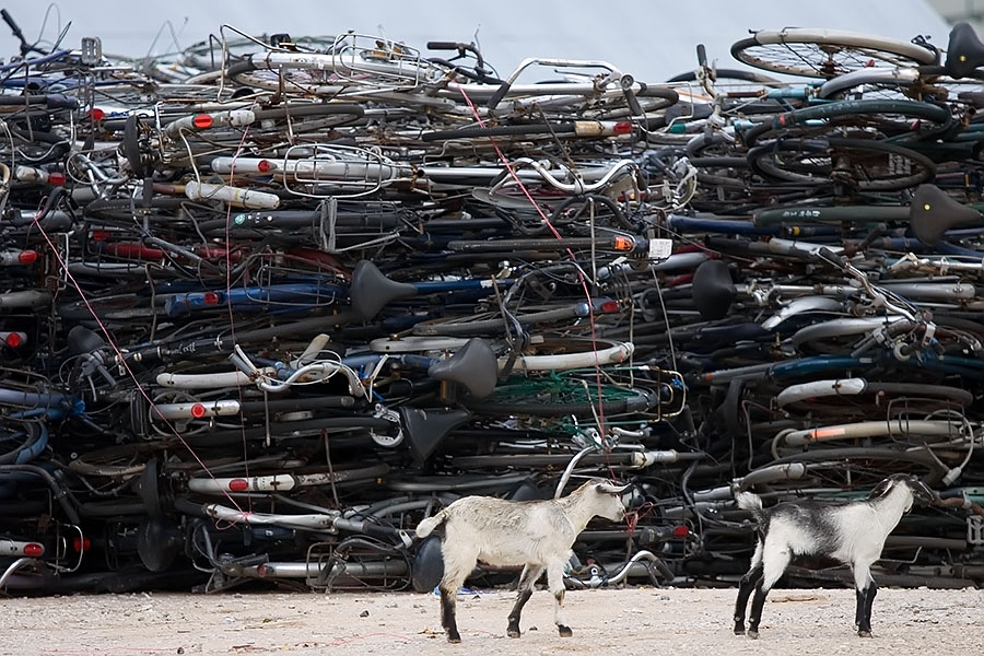 Used bicycles on their way across the river to Burma