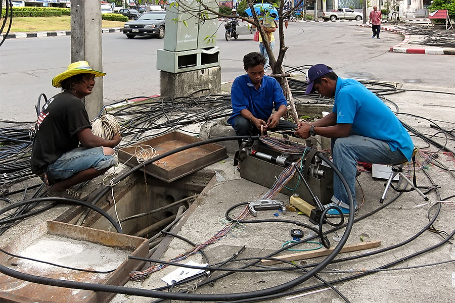 Burying phone cables, Hat Yai, Thailand