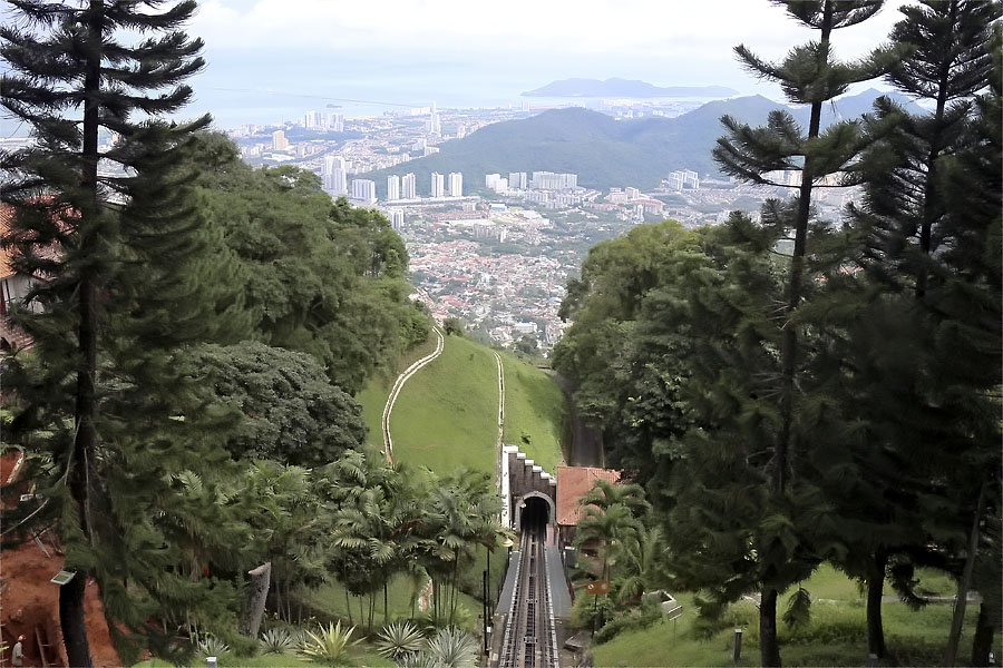 The view from atop Penang Hill on the funicular railway