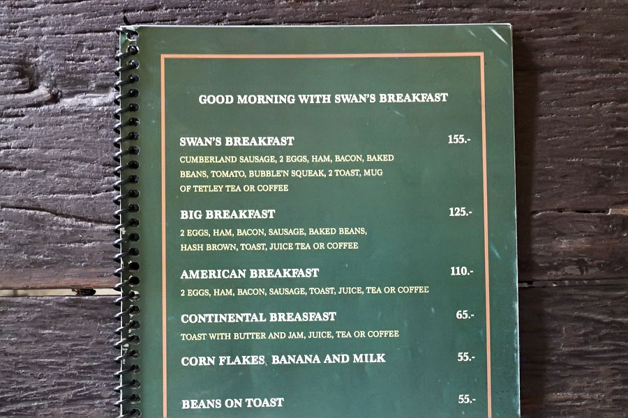 The Swan breakfast menu