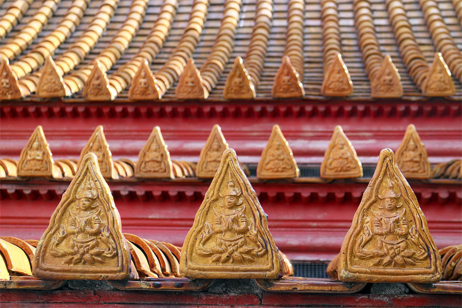 Roof tiles at the marble temple in Bangkok